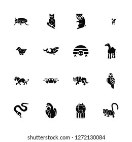 Vector Illustration Of 16 Icons. Editable Pack Beetle, Cow, Swan, Snake, Macaw, Chameleon, Duck, Lion, Turtle