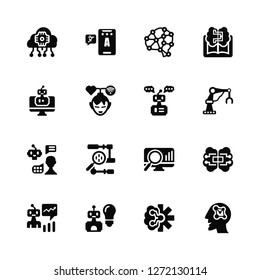 Vector Illustration Of 16 Icons. Editable Pack Cloud computing, Artificial intelligence, Robot, Piction, Bot, Chat, Robot