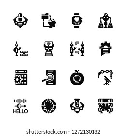 Vector Illustration Of 16 Icons. Editable Pack Medicine, Science, Network, Speech, Machine, Servers, Robot, Binary code, Robots