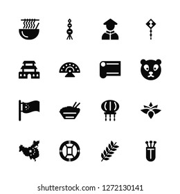 Vector Illustration Of 16 Icons. Editable Pack Noodles, Spike, Mizu gumo, China, Lotus, Quiver, Forbidden city, Silk