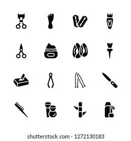 Vector Illustration Of 16 Icons. Editable Pack Eyelashes Curler, Bamboo, Makeup Brush, Inclined Comb, Nail File, Serum, Hair Scissors, Wet Wipes, Sample