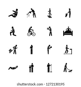 Vector Illustration Of 16 Icons. Editable Pack Man Falling, Singer with Microphone, Child Man, Stick Push Up, On Treadmill, Walking the Dog, Running - Shutterstock ID 1272130195
