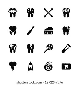 Vector Illustration Of 16 Icons. Editable Pack Braces, Dental floss, Toothpaste, Tooth, Scraping, Schedule, Cheese