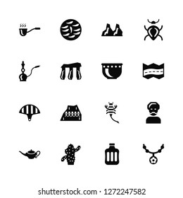 Vector Illustration Of 16 Icons. Editable Pack Coffee, Canteen, Cactus, Lamp, Sheik, Amulet, Hookah, Fan, Plate