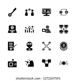 Vector Illustration Of 16 Icons. Editable Pack Blockchain, Mining, Bitcoin, Monero, Contract, Bitcoin