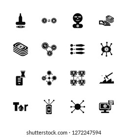 Vector Illustration Of 16 Icons. Editable Pack Stamp, Network, Smartphone, Tor, Mining, Browser, Money, Hourglass, Blockchain