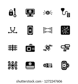Vector Illustration Of 16 Icons. Editable Pack Key, Bitcoin, Blockchain, Diagram