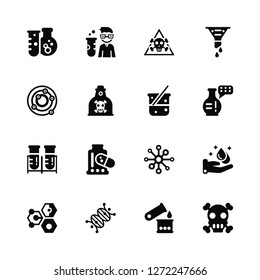 Vector Illustration Of 16 Icons. Editable Pack Test tube, Pour, Dna, Bond, Hand wash, Poison, Atoms, tubes, Beaker