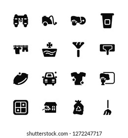 Vector Illustration Of 16 Icons. Editable Pack Clean cars, Trash, House, window, Clean, Mop, Clothes, Lemon, Duster