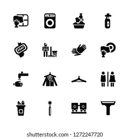 Vector Illustration Of 16 Icons. Editable Pack Window, Container, Toothbrush, Cleaning, Toilet, Glass cleaner, Soap, Hand wash, Gloves