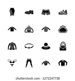 Vector Illustration Of 16 Icons. Editable Pack Slit Skirt, Leather Biker Jacket, Slim Fit Pants, Lingerine Set, Bag, Long Sleeves T Shirt, Shirt with De, Jersey Blazer, Nylon Jacket