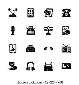 Vector Illustration Of 16 Icons. Editable Pack Antenna, Modem, Headset, Receiving Email, Television, Letter, Mic, Phone Call, Webcam