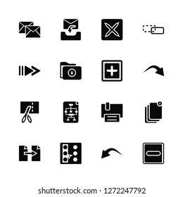 Vector Illustration Of 16 Icons. Editable Pack Email, Undo, Select all, Paste, Add, Remove, Forward, Cut, Add