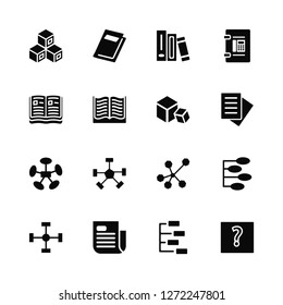 Vector Illustration Of 16 Icons. Editable Pack Cube, Hierarchical structure, Newspaper, Nodes, Other, Open book, Blocks