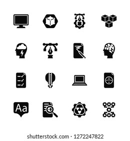 Vector Illustration Of 16 Icons. Editable Pack Monitor, Rgb, Research, Typography, Deadline, Workflow, Brainstorm, List, Sketching