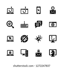 Vector Illustration Of 16 Icons. Editable Pack Fishing, Spam, Computer, Malware, Trojan, Laptop, Chat