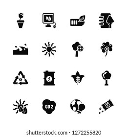 Vector Illustration Of 16 Icons. Editable Pack Flower, Worldwide, Co2, Leaf, Tree, Seeds, Water, Recycle, Worldwide