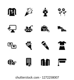 Vector Illustration Of 16 Icons. Editable Pack Dress, Suit, Diploma, Graduation cap, Computer, Pictures, Backpack