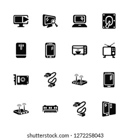 Vector Illustration Of 16 Icons. Editable Pack Lcd, Cable, Ram, Router, Mobile, Phone, Hard, Microwave