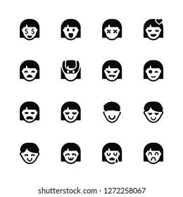 Vector Illustration Of 16 Icons. Editable Pack Rich, Crying, Happy, In love, Sad, Girl, Miserly, Vampire