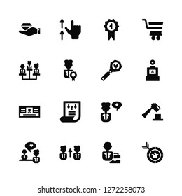 Vector Illustration Of 16 Icons. Editable Pack Diamond, Business, Employee, Teamwork, Law, Goal, Team, Profile, Search