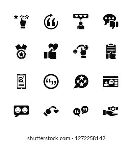 Vector Illustration Of 16 Icons. Editable Pack Review, Quotation, Happy, Feedback, Satisfaction, Medal, Smartphone, Rating