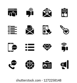 Vector Illustration Of 16 Icons. Editable Pack Like, Id card, Help, Phone call, Dislike, Megaphone, Feedback, Smartphone, Feedback