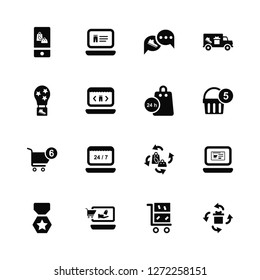 Vector Illustration Of 16 Icons. Editable Pack Shopping bag, Trolley, Online shop, Medal, Laptop, Gift, Delivery, cart, bag