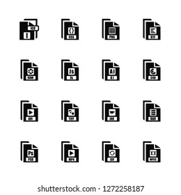 Vector Illustration Of 16 Icons. Editable Pack Ico, Gif, Mp4, Psd, Rar, Mpeg, Raw, Avi, AI