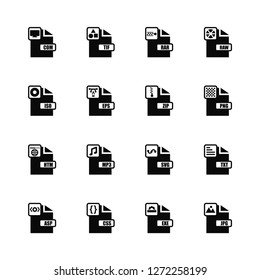 Vector Illustration Of 16 Icons. Editable Pack Com, Exe, Css, Asp, Txt, Jpg, Iso, Htm, Zip