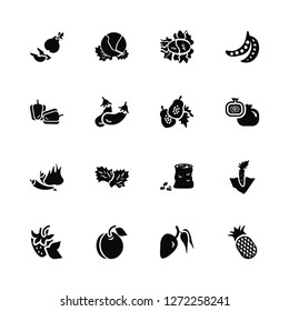 Vector Illustration Of 16 Icons. Editable Pack Pear, Mango, Peach, Strawberry, Carrot, Pineapple, Pepper, Chili, Papaya