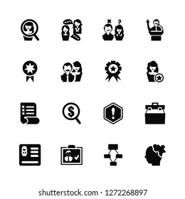 Vector Illustration Of 16 Icons. Editable Pack Job search, Hierarchical structure, Recruitment, Resume, Portfolio, Puzzle, Award, List, Award