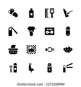 Vector Illustration Of 16 Icons. Editable Pack Clean dishes, Electric shaver, Urinal, Razor, Clothes, Nail clippers, Pedicure, Tissue, Lens