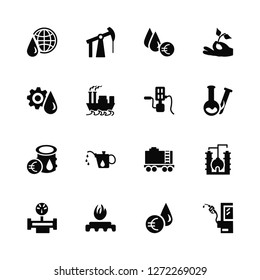 Vector Illustration Of 16 Icons. Editable Pack Worldwide, Oil Price, Fossil Fuels, Gauge, Refinery, Gas Station, Oil, Hand Pump