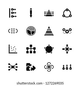 Vector Illustration Of 16 Icons. Editable Pack Abc, Update, Puzzle, Connections, Interconnected, Numbe, Dots, Scatter, Pyramid chart