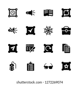 Vector Illustration Of 16 Icons. Editable Pack Clock, Sunglasses, List, Mouse, Files, Favourite, Mute, Navigation, Spider web