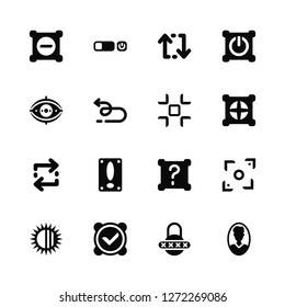 Vector Illustration Of 16 Icons. Editable Pack Remove, Password, Check mark, Brightness, Fullscreen, User, View, Arrows, Fullscreen