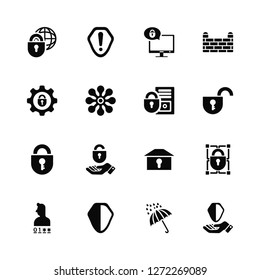 Vector Illustration Of 16 Icons. Editable Pack Internet, Umbrella, Shield, Password, Network, Security, Settings, Padlock, Server