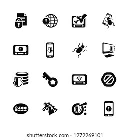 Vector Illustration Of 16 Icons. Editable Pack Folder, HDD, Trojan, Password, Ban, Smartphone, Browser, Data Protection, Bug