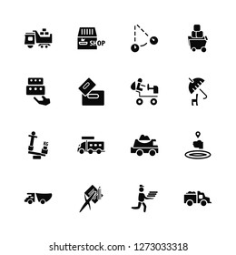 Vector Illustration Of 16 Icons. Editable Pack Truck, Delivery, Checked, Location, Box, Weight, Delivery Man