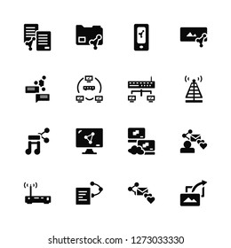 Vector Illustration Of 16 Icons. Editable Pack File, Share, Router, User, Chat, Router