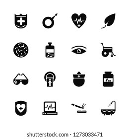 Vector Illustration Of 16 Icons. Editable Pack Cross, Cigarette, Ecg, Hospital, Jar, Shower, Germs, Glasses, Eye