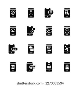 Vector Illustration Of 16 Icons. Editable Pack Email, Key, Delivery truck, Commerce, Sharing, Money, Music player, Digital clock, Gps