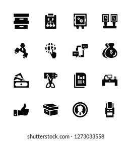 Vector Illustration Of 16 Icons. Editable Pack Archive, Profile, Box, Like, Workplace, Terminal, Call, Money, Interview