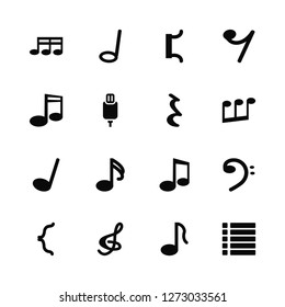 Vector Illustration Of 16 Icons. Editable Pack Eighth note, Treble clef, Brace, Bass Dotted barline, Quaver, Quarter note rest