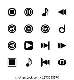 Vector Illustration Of 16 Icons. Editable Pack Stop, Previous, Demisemiquaver, Fast forward, Skip, Backward, forward