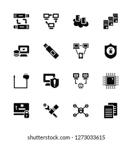Vector Illustration Of 16 Icons. Editable Pack Backup, Network, Maintenance, Password, Processor, File, Data, Adapter, Network