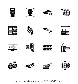 Vector Illustration Of 16 Icons. Editable Pack Atm, Cit card, Money bag, Shopping Exchange, Discount voucher, Payment method, method