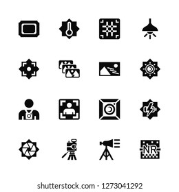 Vector Illustration Of 16 Icons. Editable Pack Photograph, Illuminatio, Photographer, Carging, Noise, Shades