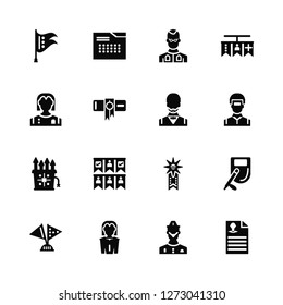 Vector Illustration Of 16 Icons. Editable Pack Flags, Surgeon, Candidate, Nightstick, Ballot, Nurse, Fireworks, Waiter